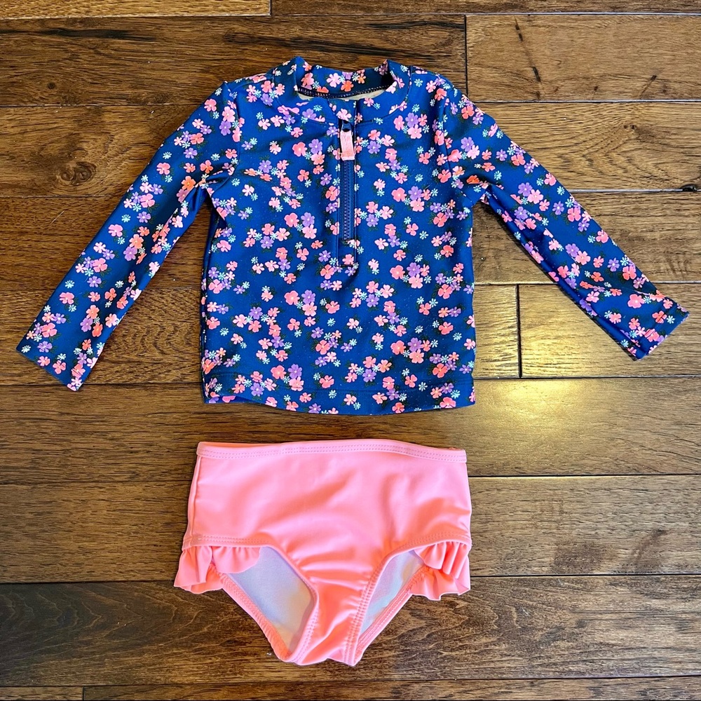 Carter’s Baby Girl Swimsuit Floral Rashguard Bikini Bottom Set Size 12M